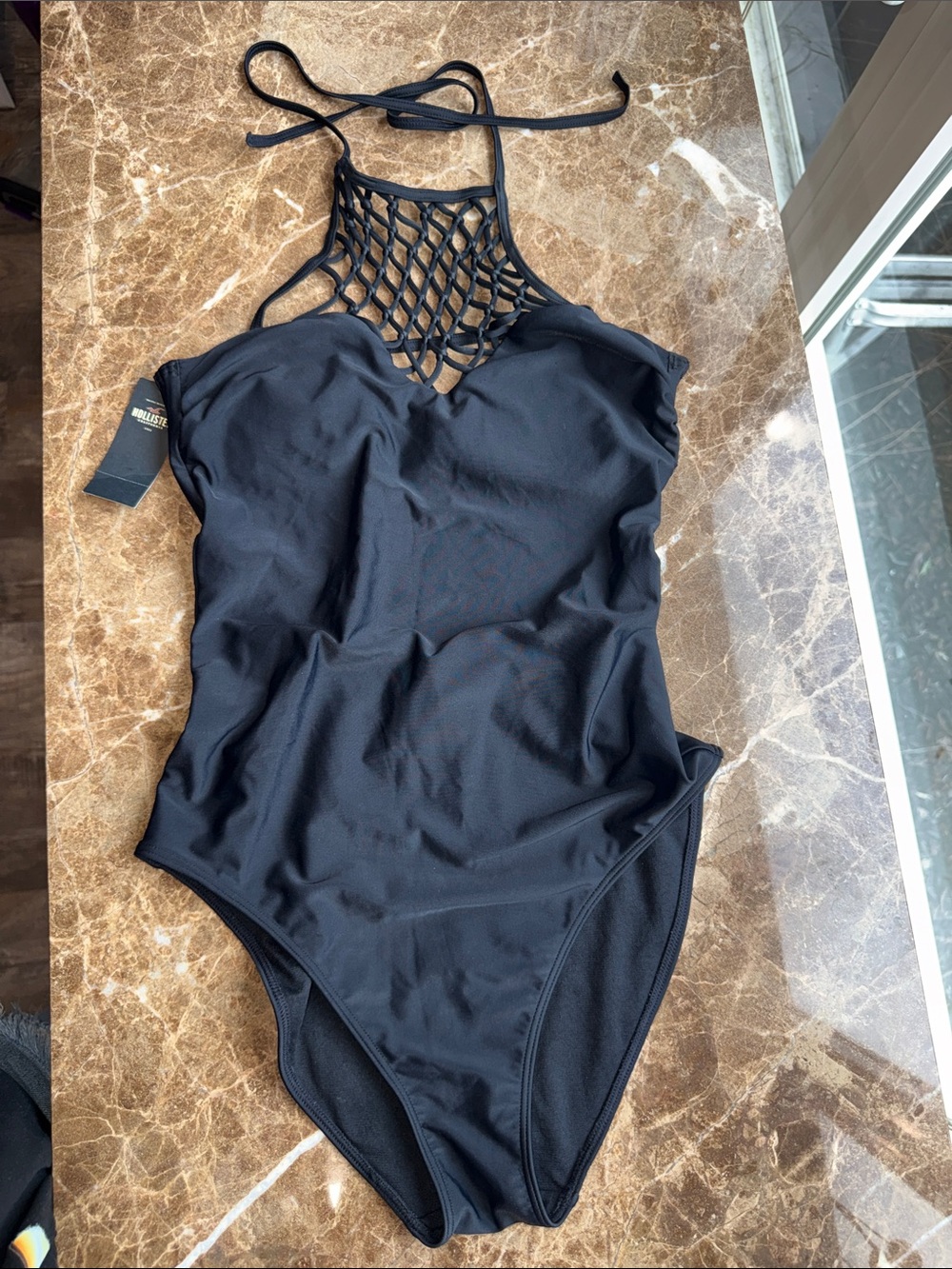 Hollister Black Crochet Halter Bodysuit